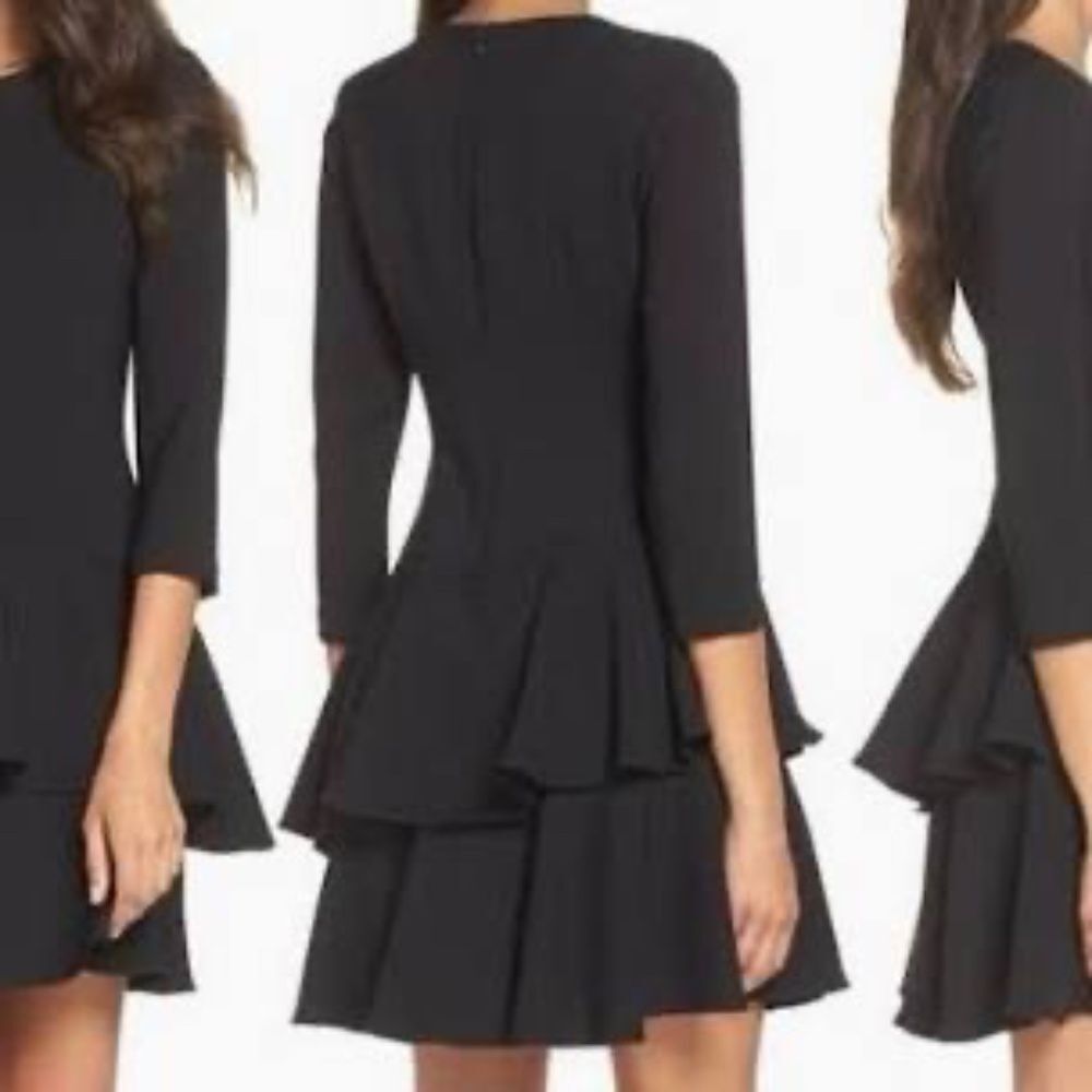 Eliza J Black Tiered Ruffle Knit Long Sleeve Dress Sz 8